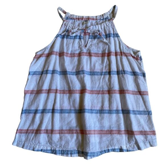Old Navy Linen Blend Halter Sleeveless Top Women's Size L Striped White Red Blue - Picture 1 of 12
